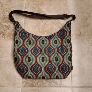 Brown peacock embroidered fabric purse